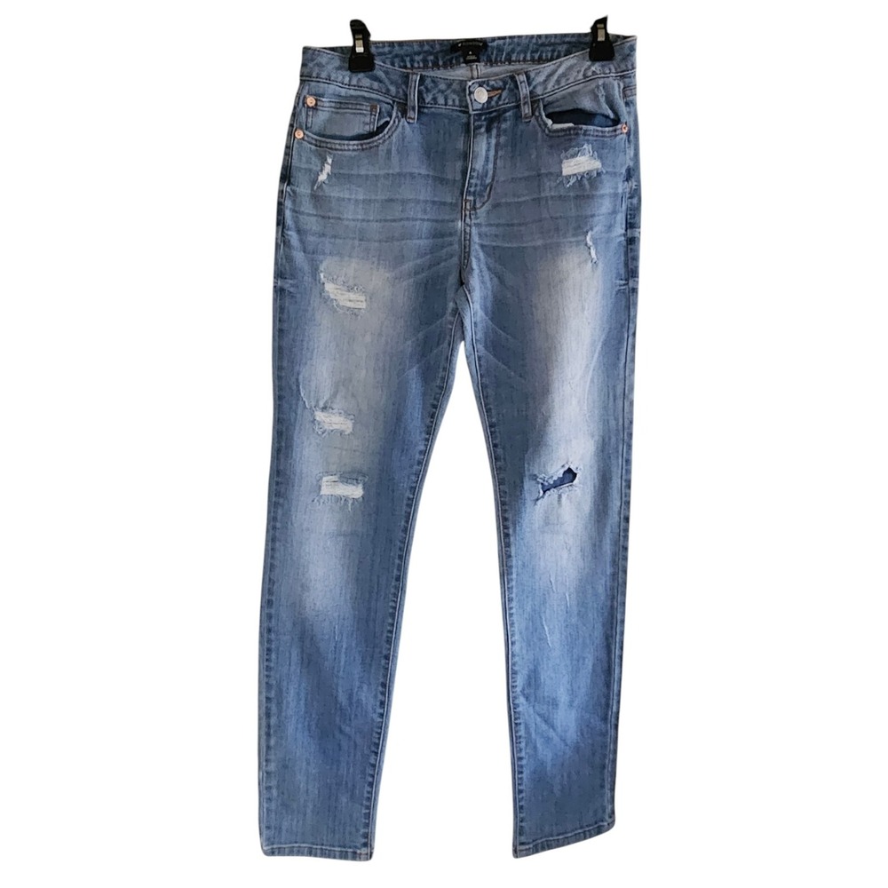 I Heart Ronson Distressed Jeans Women's Size 4 Ankle Straight Leg Stretch